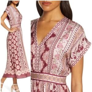 GAL MEETS GLAM LIZA V- Neck Charmeuse MIDI DRESS